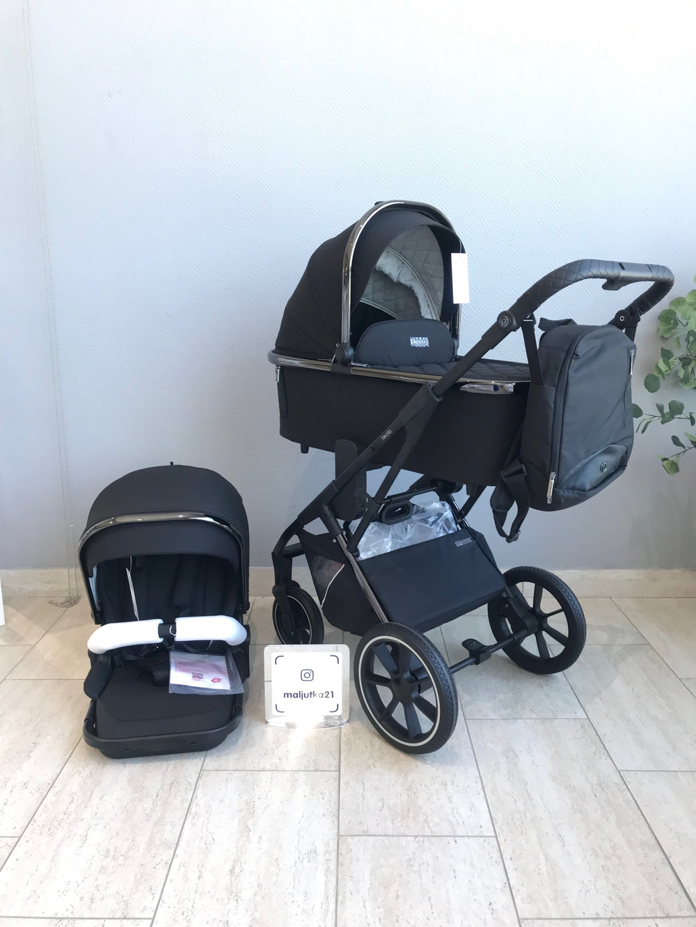 Коляска детская Peppy Tecla 2 в 1 Shadow Black Chrome Edition (Черный)