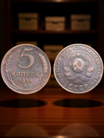 5 копеек 1924 года СССР Советский Союз. Погодовка Советы. Копия редкой монеты. Медь патина. Гурт рубчатый