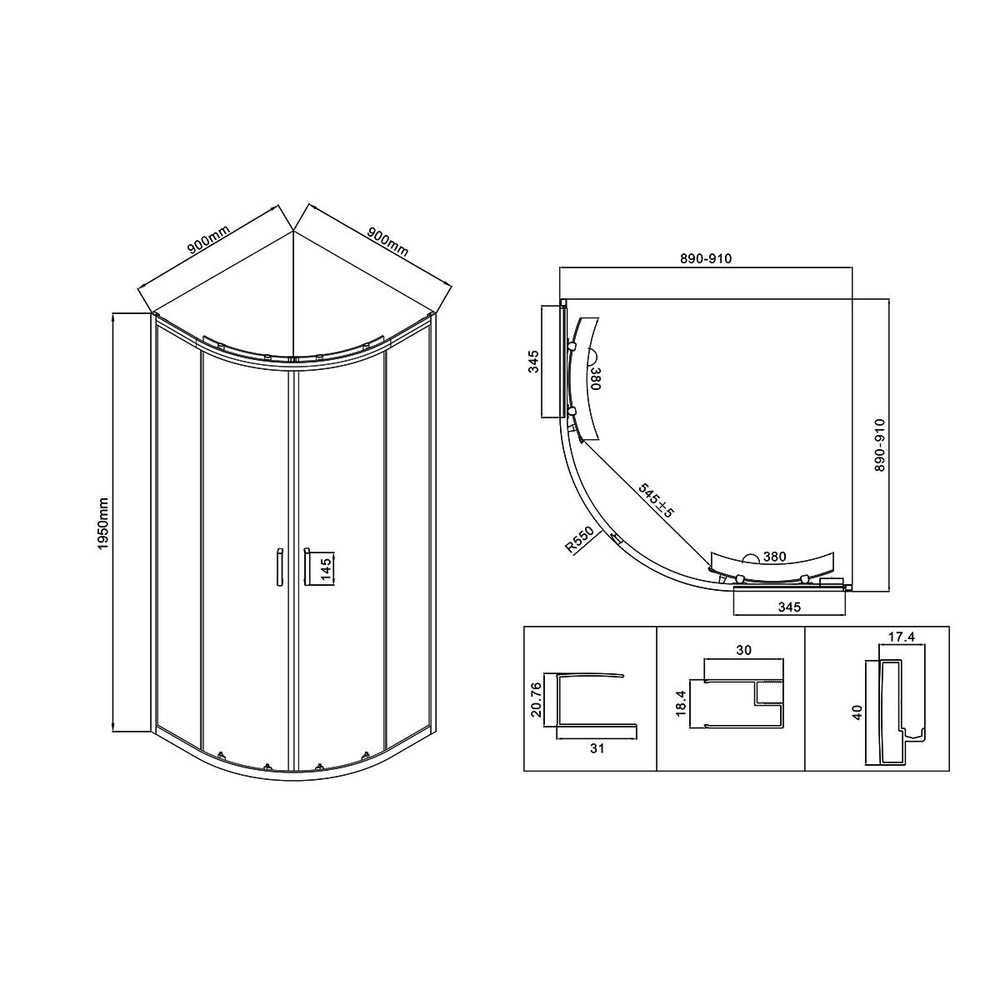 Душевой уголок Сити (City) Vincea VSQ-5CT900MT, 900*900, хром, стекло текстурное