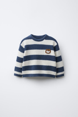 ZARA ВАФЕЛЬНЫЙ ДЖЕМПЕР С НАШИВКОЙ «БЕЛКА», СИНИЙ