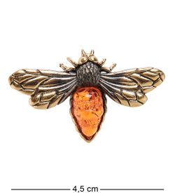 AM-2365 Брошь «Мотылек путь к свету» (латунь, янтарь)