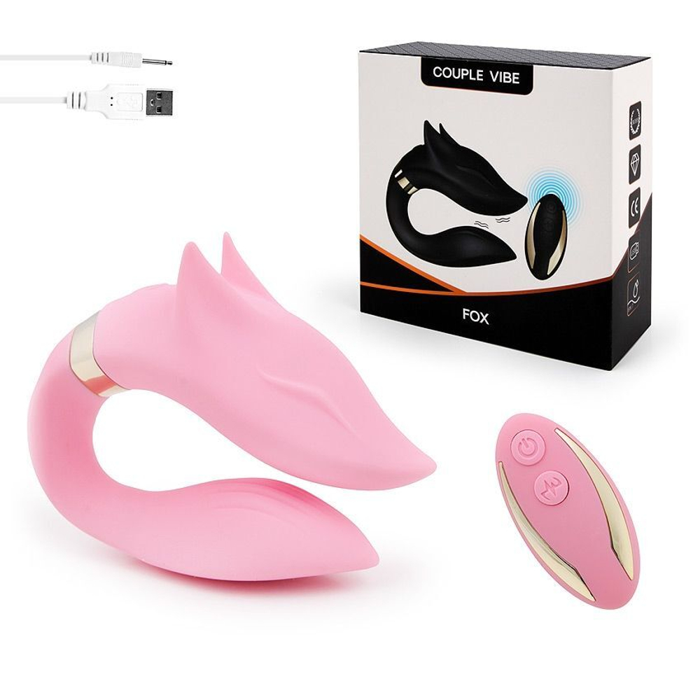 Нежно-розовый вибратор для пар Fox с пультом ДУ (Цвет: нежно-розовый)