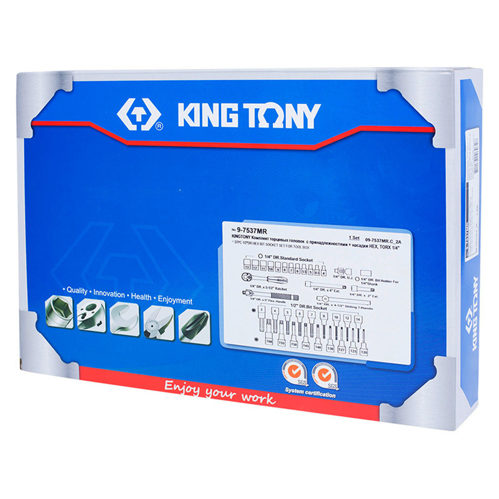 KING TONY (9-7537MR) Набор торцевых головок 1/4" с принадлежностями, торцевые насадки HEX и TORX, ложемент, 37 предметов