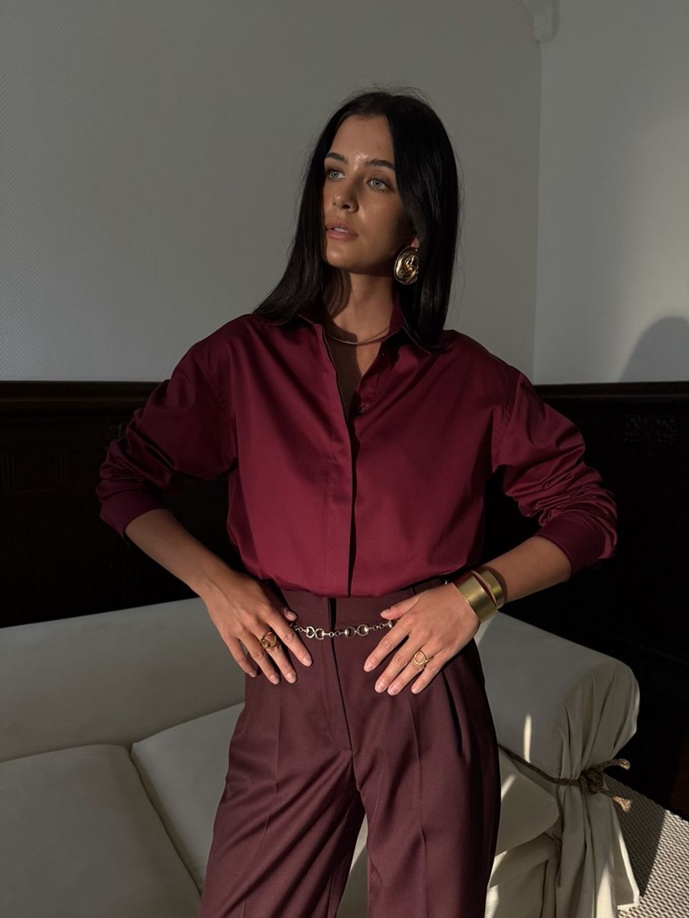 Рубашка Хельсинки бордо шерсть