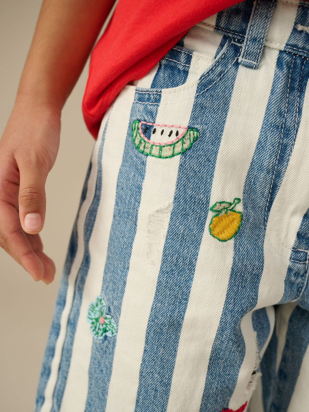 Шорты джинсовые с вышивкой для девочки Next E35-578, Синий, Белый