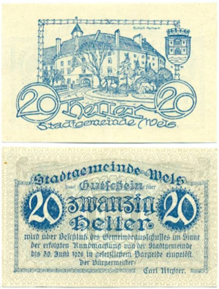 Австрия 20 геллеров 1920 Вельс aUNC