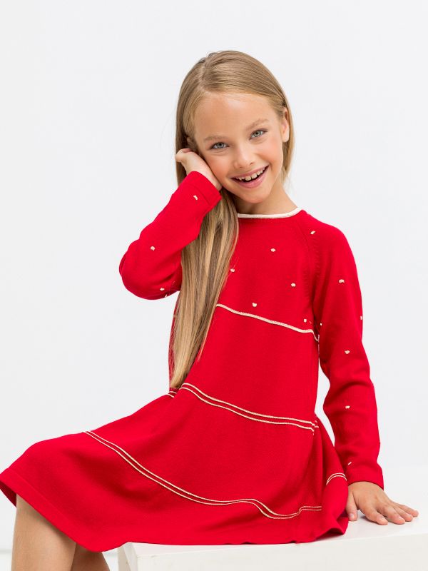 Платье для девочки 392 красный-белый