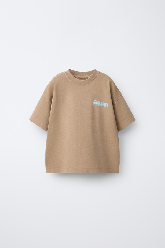 ZARA ФУТБОЛКА С ЛОГОТИПОМ, СВЕТЛО-КОРИЧНЕВЫЙ