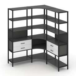 Shelf System Трехсекционный угловой стеллаж пятиярусный с ящиками SN.STMU-531 Антрацит/Белый/Металл