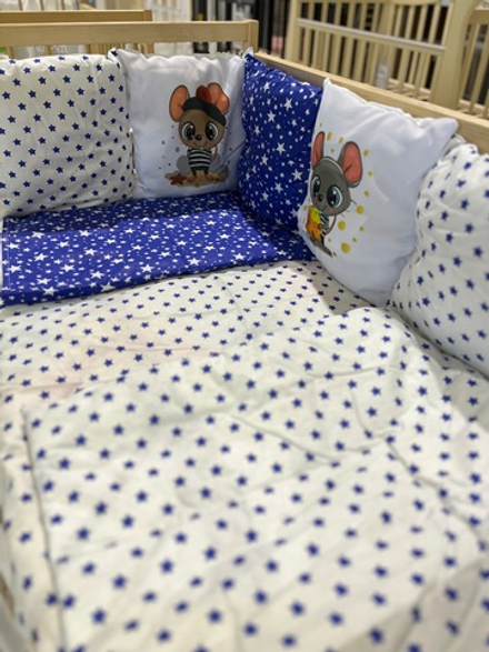 Комплект в кроватку 17 предметов "Мышка с сыром" синий со звездами Мультяшки АСТ