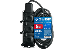 Силовой удлинитель ЗУБР КГ-325-Ш3, КГ, 3 x 2.5 мм2, IP44, 5 м, 3 гн., 4000 Вт, Профессионал (55024-05)