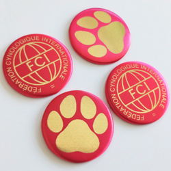 Закатной центр с тканевым покрытием 56 мм. (цвет ткани в ассортименте), печать ЗОЛОТО металлизированное.