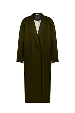 Темно-зеленое двубортное пальто