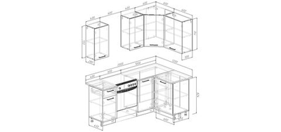 Кухонный гарнитур угловой Муссон 2000х1200 столешница 26 мм (с отдельно стоящей плитой)