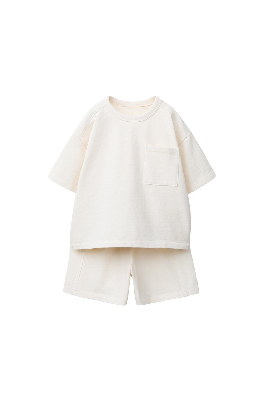 ZARA КОМПЛЕКТ ИЗ ФУТБОЛКИ И БЕРМУД, ЭКРЮ