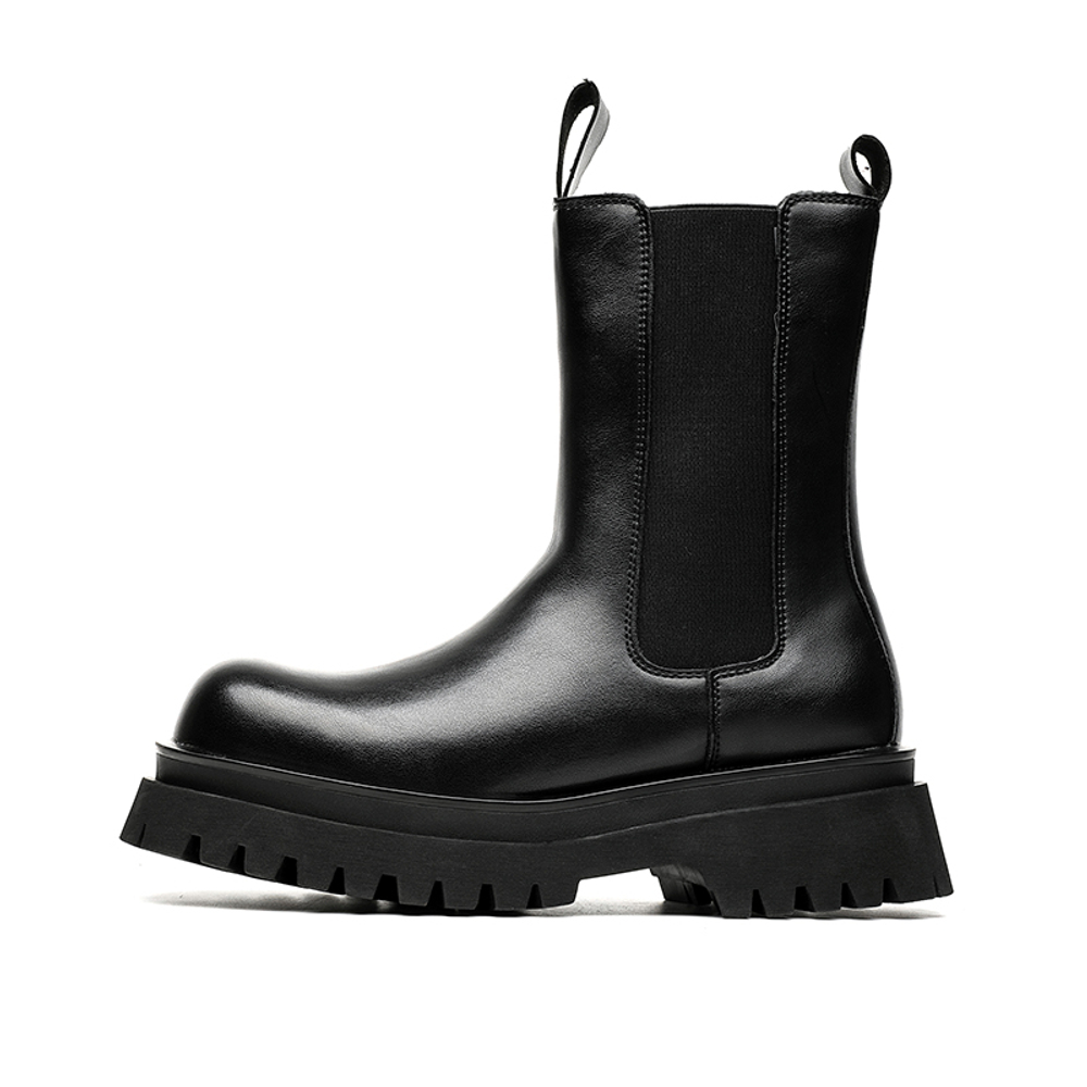 SHUILIXING Microfiber Leather Knee High Chelsea Boots Men"s Black