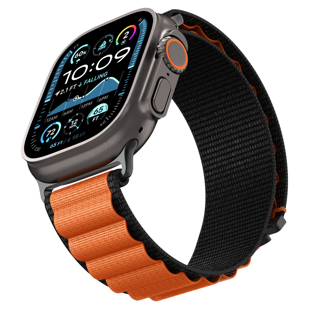Ремешок Spigen WBF1 BAND для Apple Watch 6 / 7 / 8 / 9 / 10 / SE / Ultra 1 / 2 (44 / 45 / 46 / 49 mm) черный/оранжевый