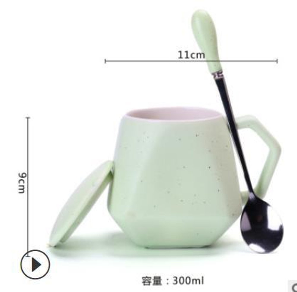 271022 Кружка "Небосвод" с ложкой и крышкой h=9см, l=11см, 300мл, керамика мат.зеленый