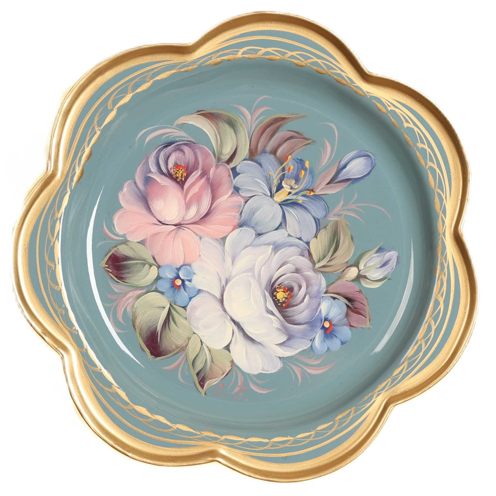 Жостовский поднос декоративный, размер 18 см (A1), металлический