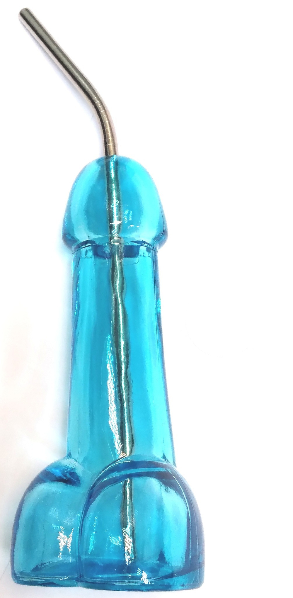 Бокал голубой в форме пениса 110 мл воронка и трубочка