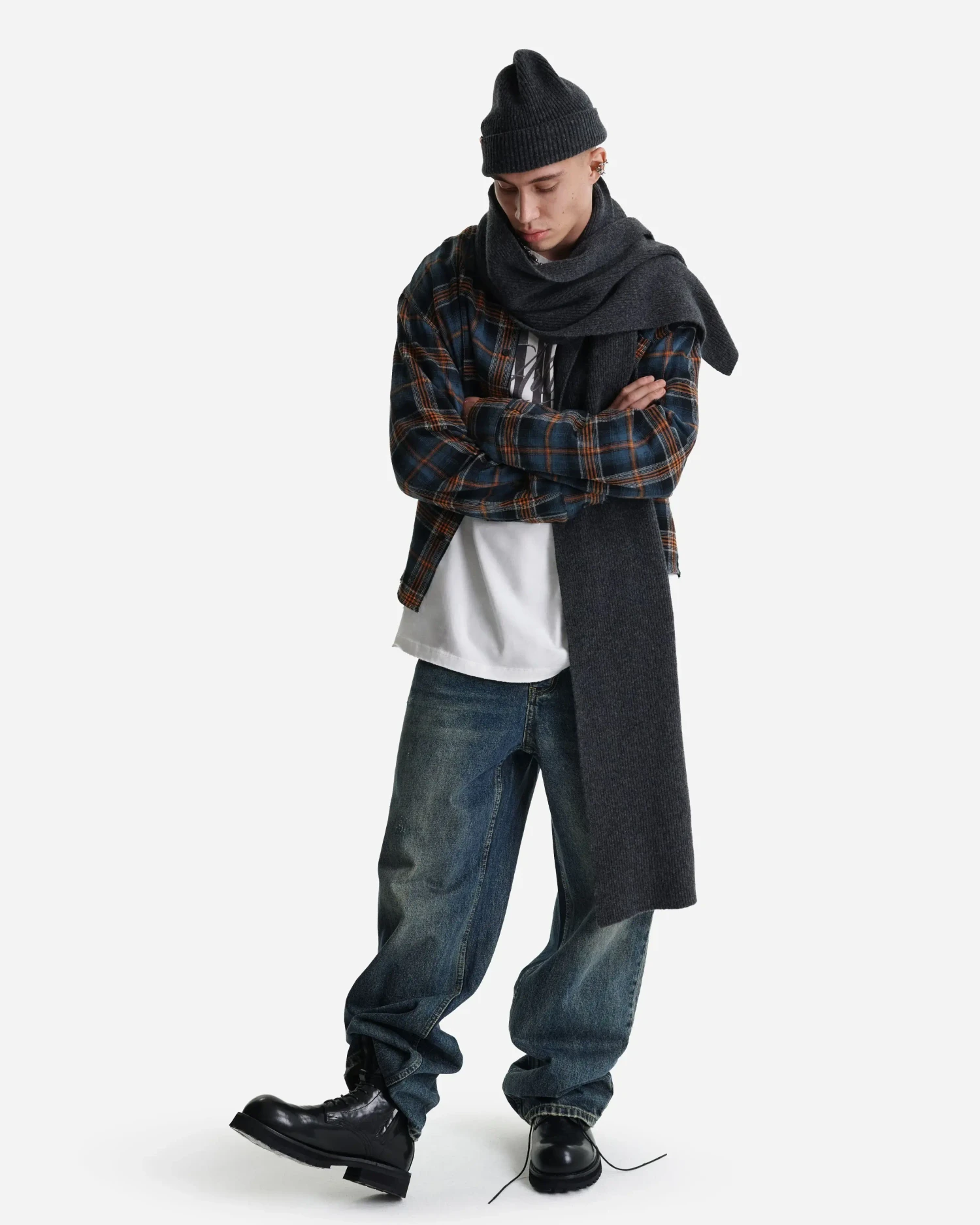 Шарф из шерсти мериноса серый