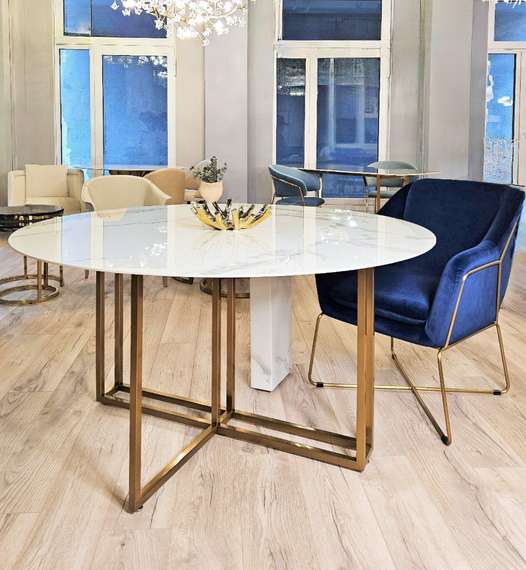 Стол Marble Cross Round, Ø130 см, белый керамогранит