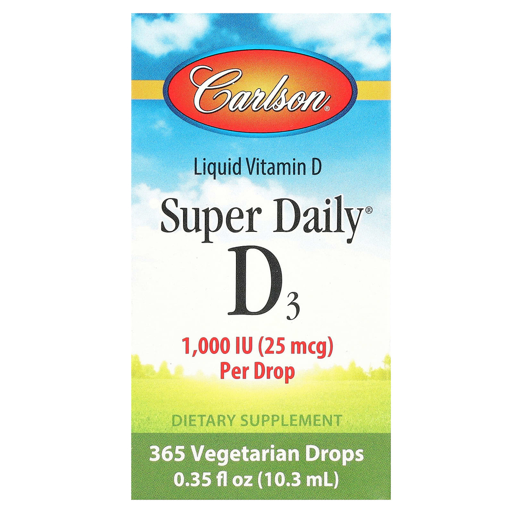 Carlson, Super Daily® D3, 25 мкг (1000 МЕ), 10,3 мл (0,35 жидк. унции)