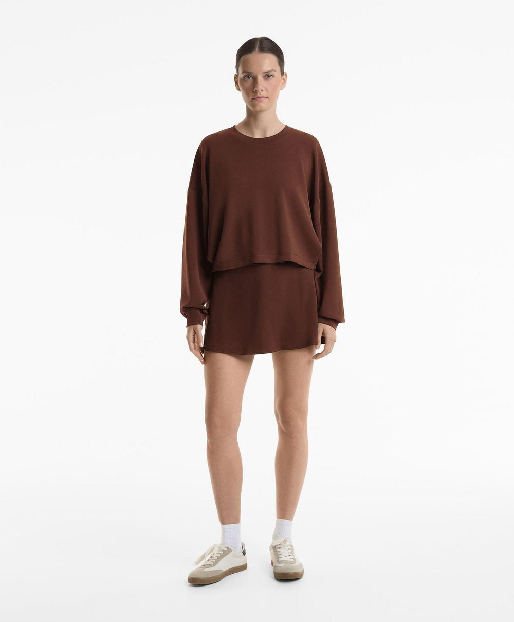 Oysho Толстовка укороченная с перекрещивающейся спинкой и модалом, шоколадный