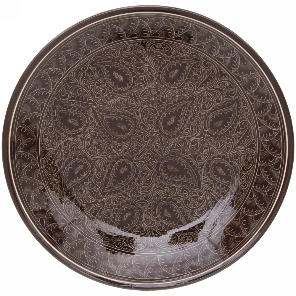 Ляган плоский 42см коричневый Риштанская Керамика