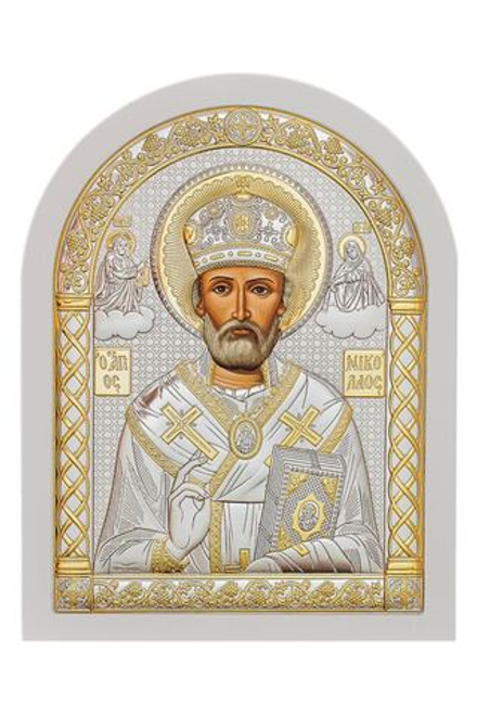 Николай Чудотворец, икона арочная, белое дерево 105х140
