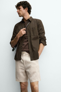 ZARA БЕРМУДЫ ИЗ 100% ЛЬНА КЛАССИЧЕСКОГО КРОЯ, СВЕТЛО-БЕЖЕВЫЙ