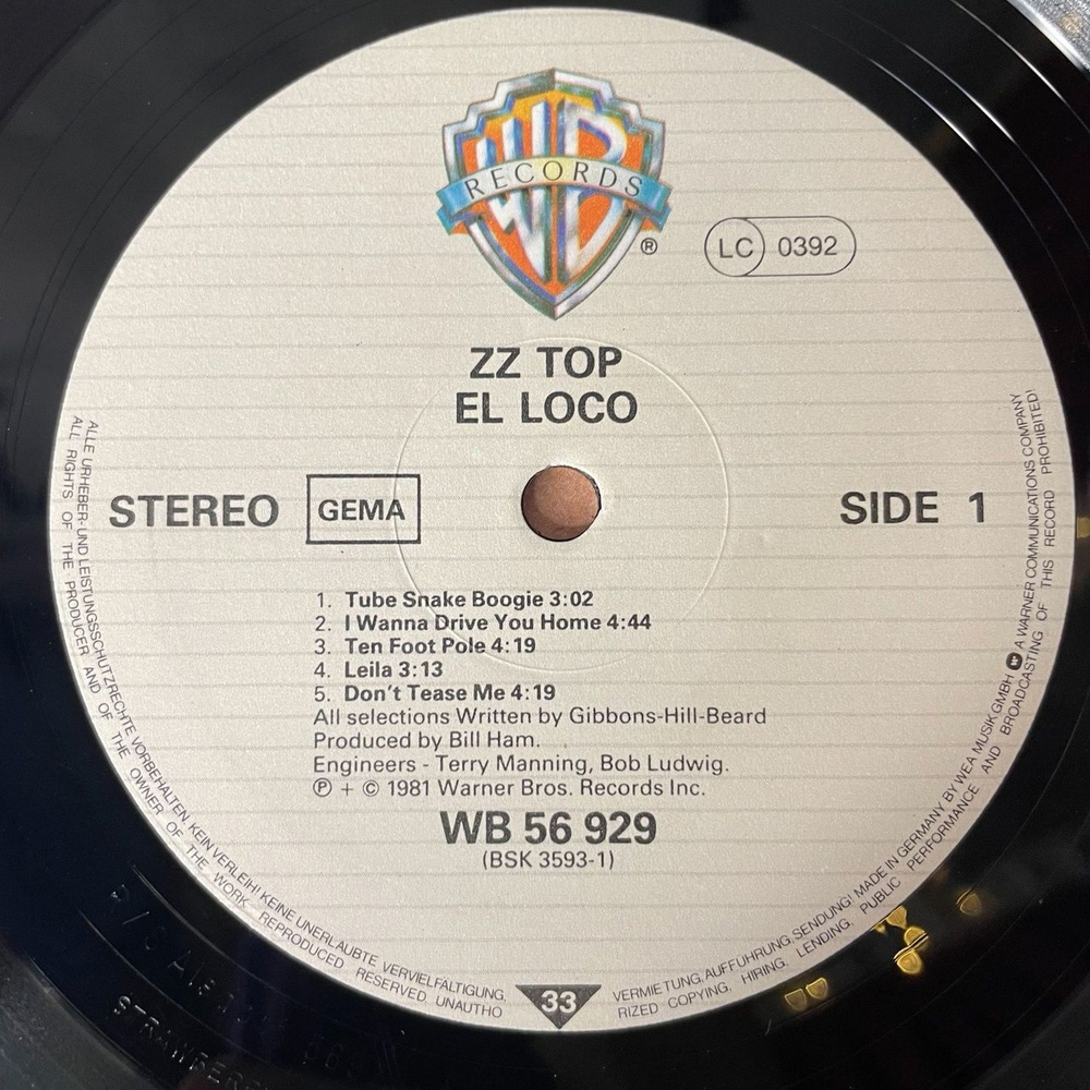 Винтажная виниловая пластинка LP ZZ Top El Loco (Germany 1981)