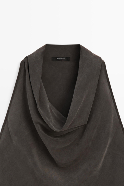 Massimo Dutti Платье миди с драпированным вырезом, темно-серый