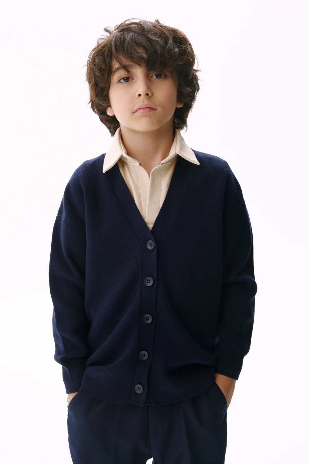 Кардиган с прямым краем (темно-синий)