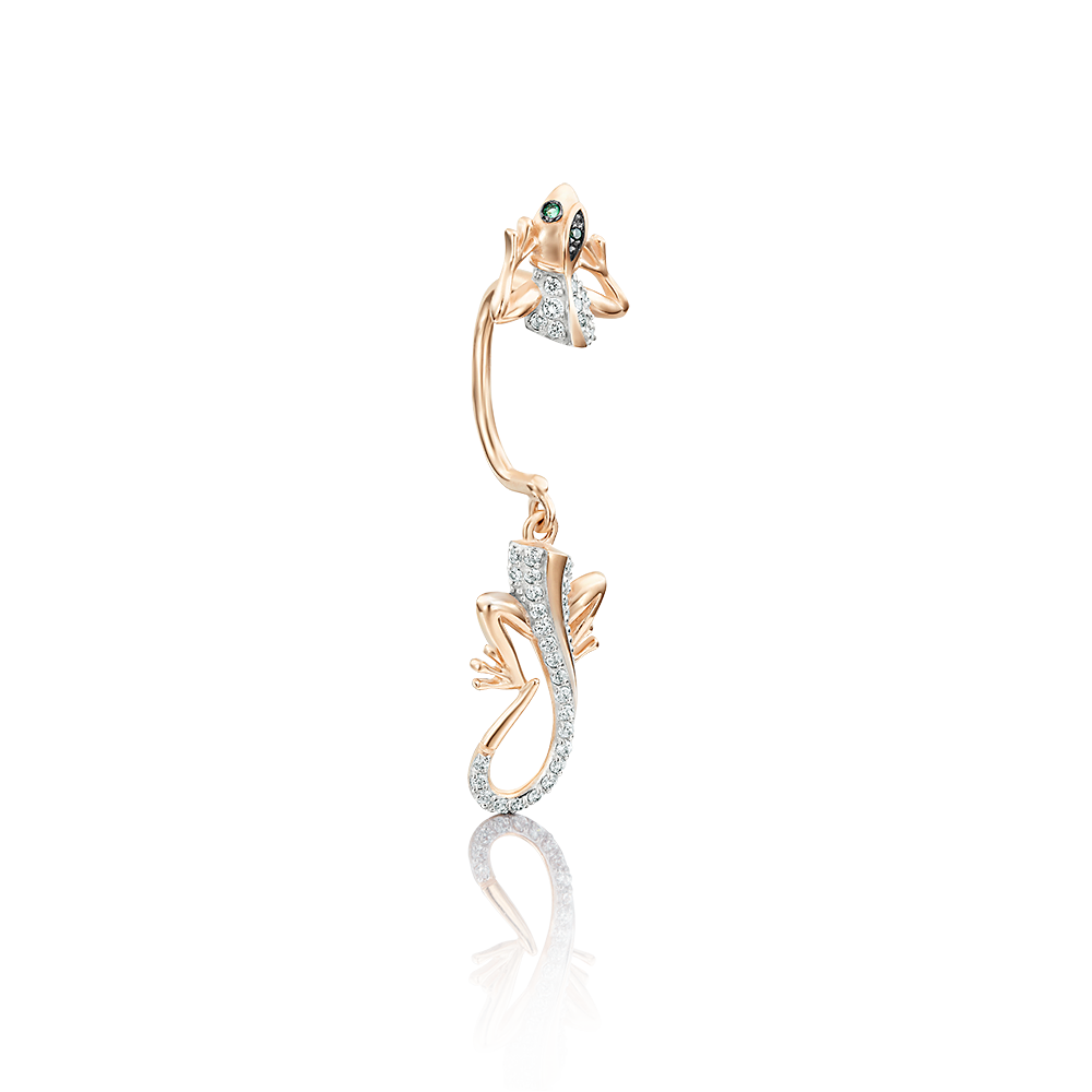 Пирсинг в пупок «Ящерица» из красного золота с фианитами