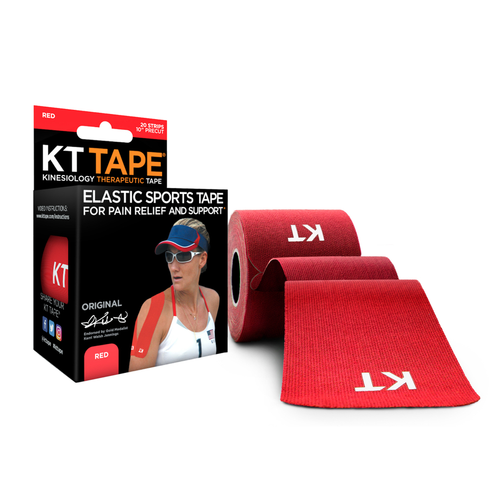 Кинезиотейп KT Tape Original, Хлопок, 20 полосок, 25 х 5 см, преднарезанный, цвет Красный