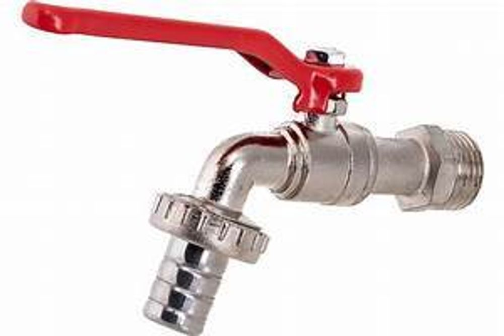 Кран водоразборный 1/2&quot; (15 мм), полипропилен, со штуцером, ручка-флаг, белый 554-141