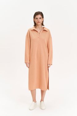Платье-поло миди, персиковое