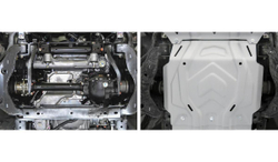 Защита картера Rival для Fiat Fullback (V - 2.4D) 2016-н.в./Mitsubishi L200 V (V - 2.4D) 2015-2019 2018-н.в./Mitsubishi Pajero Sport III (V - 2.4D; 3.0) 2016-2021 2021-н.в. (устанавл-ся совместно с 333.4046.2), штампованная, алюминий 4 мм, с крепежом, 333.4041.2