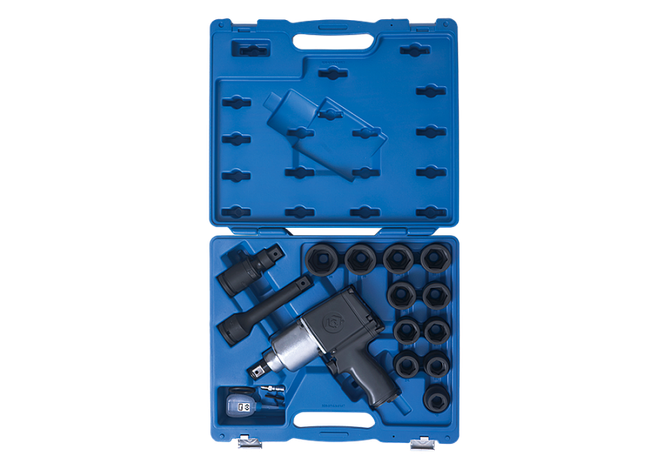 KING TONY (64114AMP01) Гайковерт пневматический ударный 3/4", 1085 Нм, с комплектом ударных головок, 18 предметов