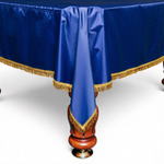 Чехол на бильярдный стол Галант 9 футов, синее влагостойкое, желтая бахрома