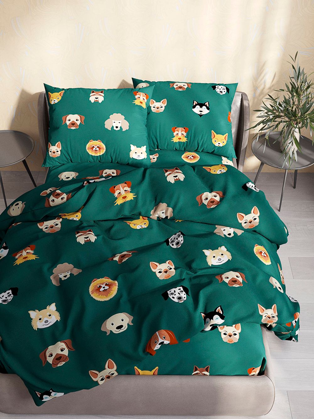 Простынь на резинке "Dogs " 180х200 см Сказка сатин