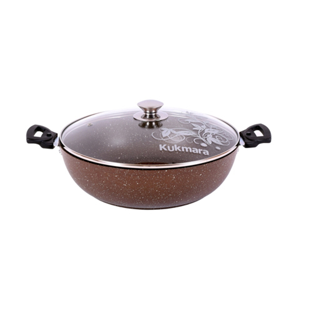 АП Сотейник 300/85мм со съемными ручками,стеклянной крышкой,(кофейный мрамор) "Kukmara"смк308а
