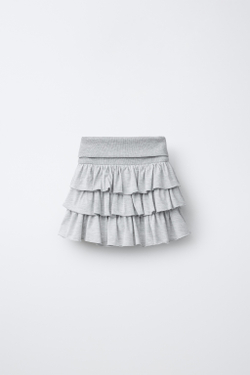 ZARA ЮБКА-ШОРТЫ В ПОЛОСКУ С ВОЛАНАМИ, СЕРЫЙ МЕЛАНЖ