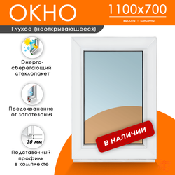 Пластиковое окно 1100 х 700 ТермА Эко с глухой створкой