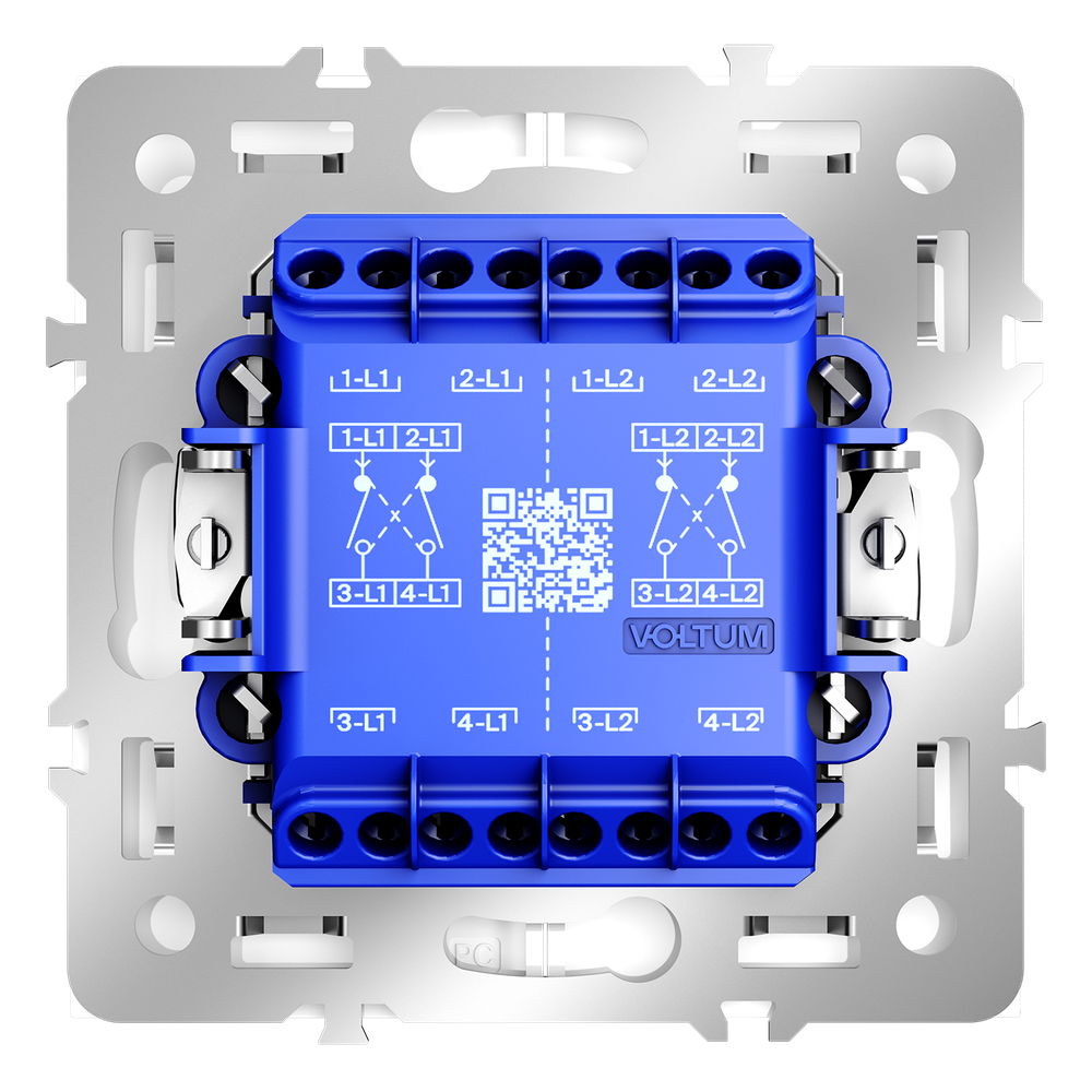 Перекрестный переключатель встраиваемый VOLTUM S70 двухклавишный 10А, (белый глянцевый)