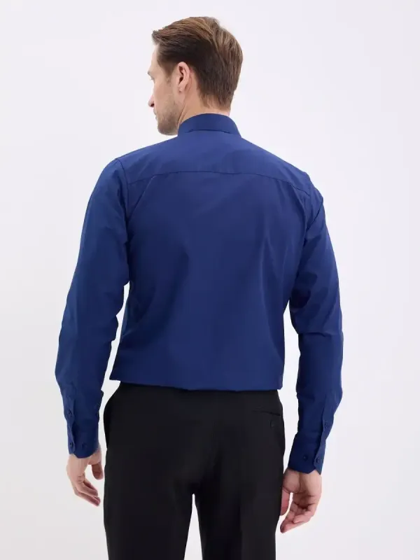 Рубашка на высокий рост LONG SLIM FIT с длинным рукавом, темно-синяя