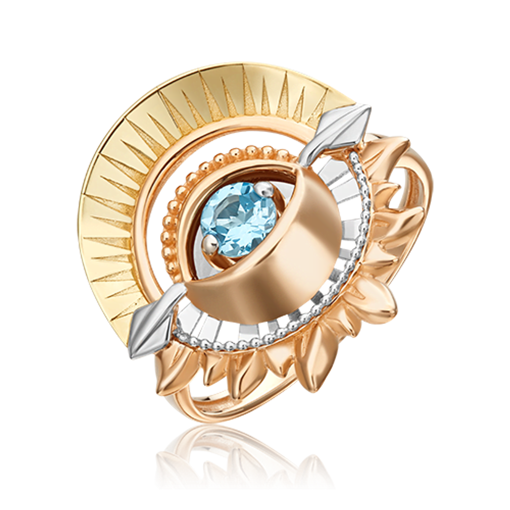 Кольцо «Два солнца» из комбинированного золота с топазом