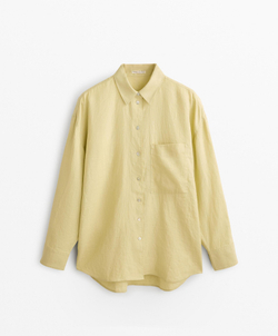 Oysho Рубашка свободного кроя из 100% льна, лимонный