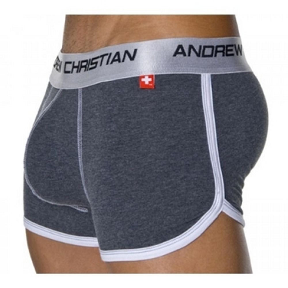 Мужские трусы боксеры серые с пуш-ап Andrew Christian Grey Shock Jock Boxer  4721